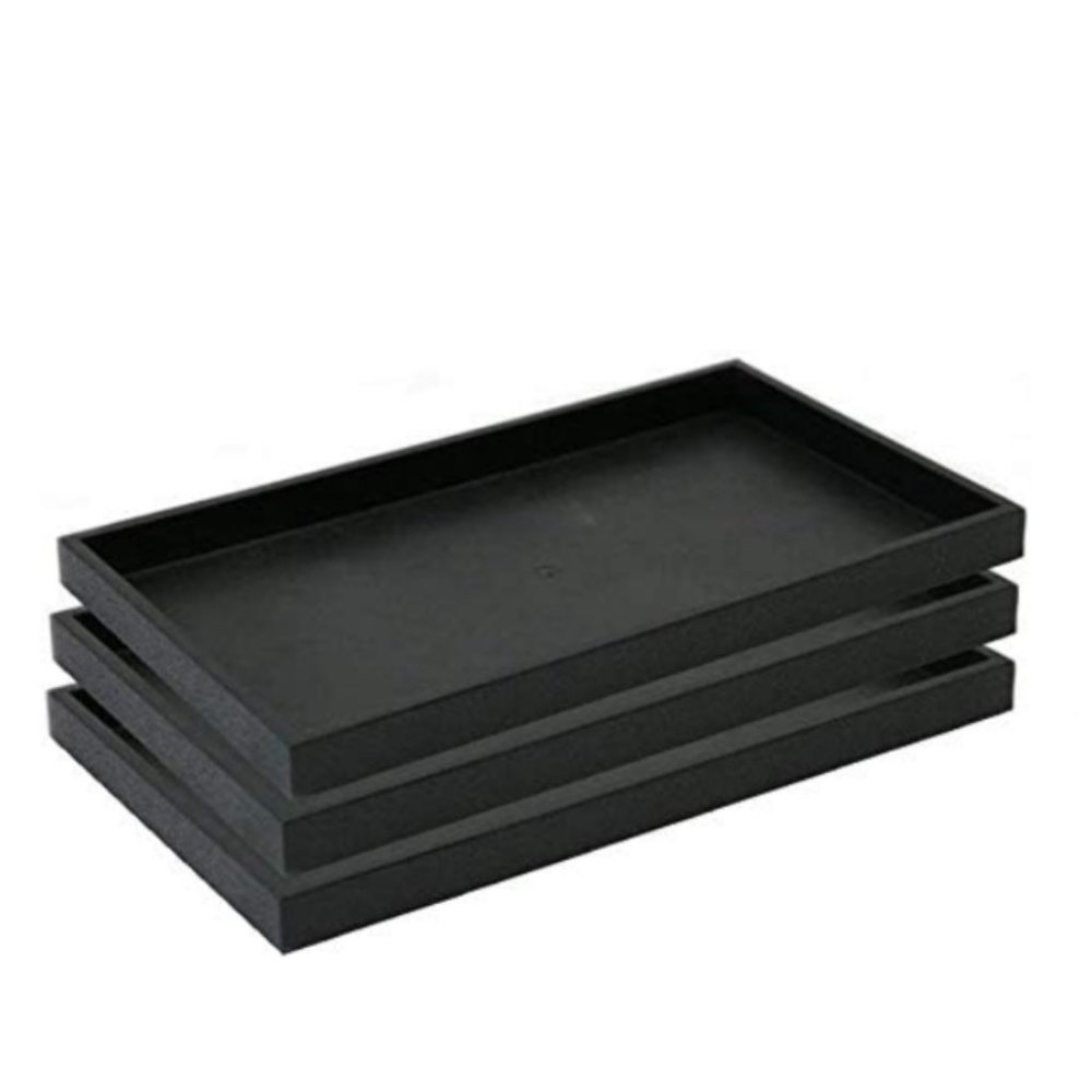 3 Piece 1-Inch Deep Black Plastic Stackable Jewelry Tray 14 3/4" x  8 1/…